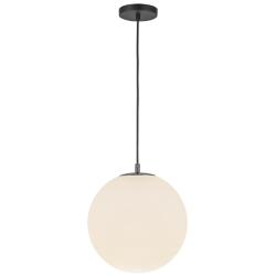 Kuzco Marco E26 12-in (196-in Wire) Black/Opal Glass Pendant