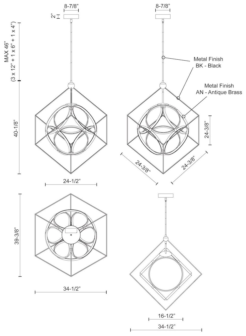 Image 3 Kuzco Monza LED 34-in Black/Antique Brass LED Chandeliers more views