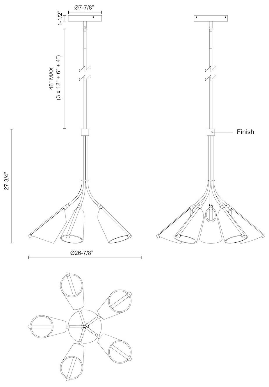 Image 5 Kuzco Mulberry LED 28-in Black/Light Guide LED Chandeliers more views