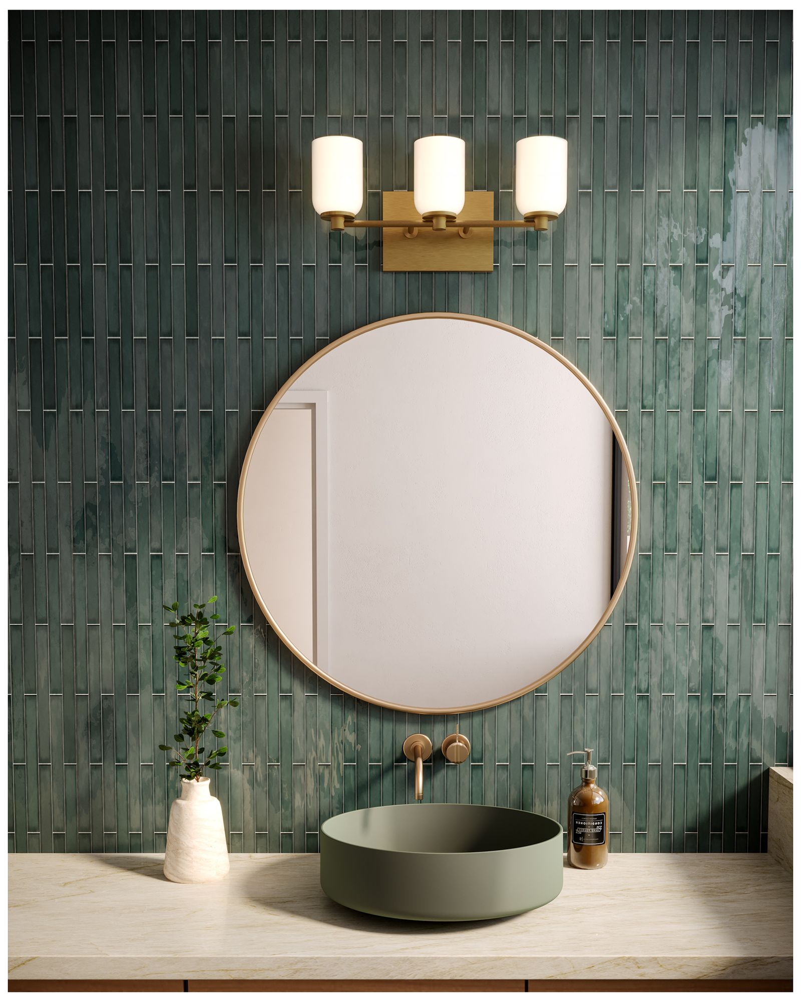 Image 3 Kuzco Nola E26 18-in Brushed Gold/Glossy Opal Glass Vanity Light more views