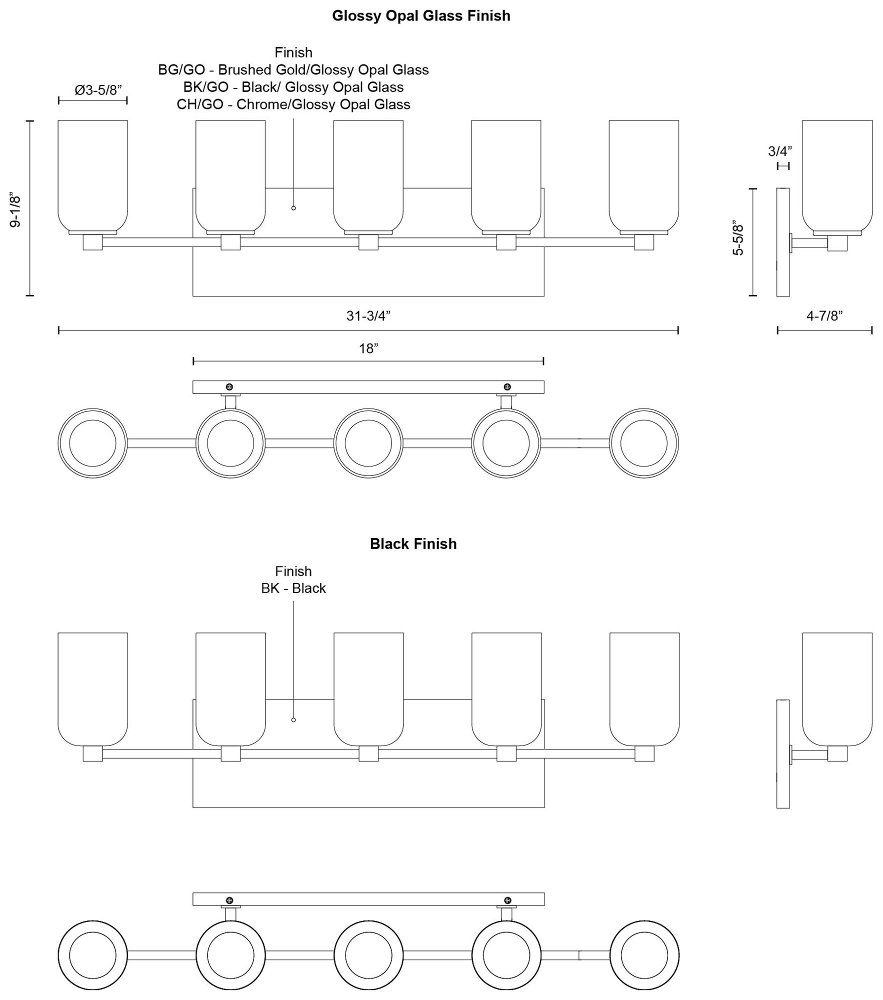 Image 3 Kuzco Nola E26 32-in Brushed Gold/Glossy Opal Glass Vanity Light more views