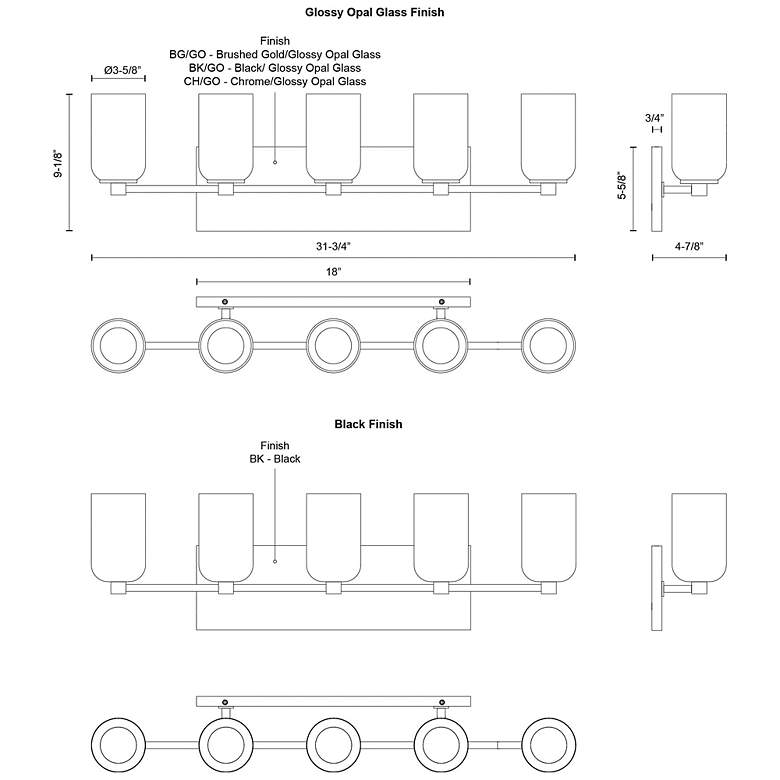 Image 3 Kuzco Nola E26 32-in Brushed Gold/Glossy Opal Glass Vanity Light more views