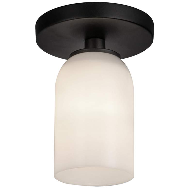Image 1 Kuzco Nola E26 4-in Black/Glossy Opal Glass Semi-Flush Mount