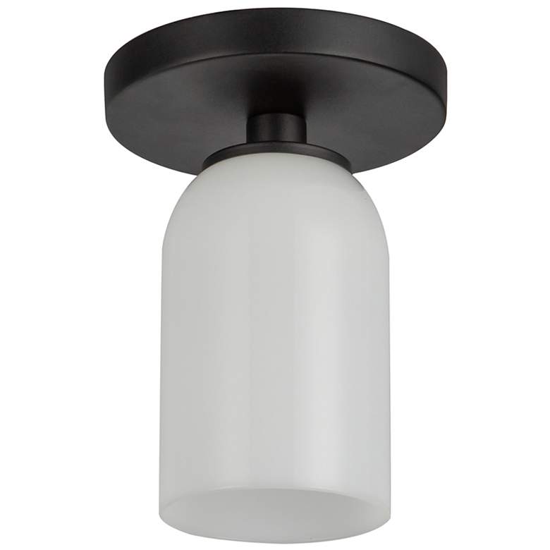Image 2 Kuzco Nola E26 4-in Black/Glossy Opal Glass Semi-Flush Mount more views