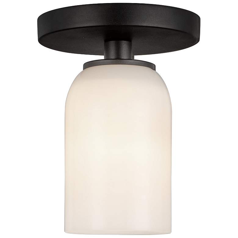 Image 3 Kuzco Nola E26 4-in Black/Glossy Opal Glass Semi-Flush Mount more views