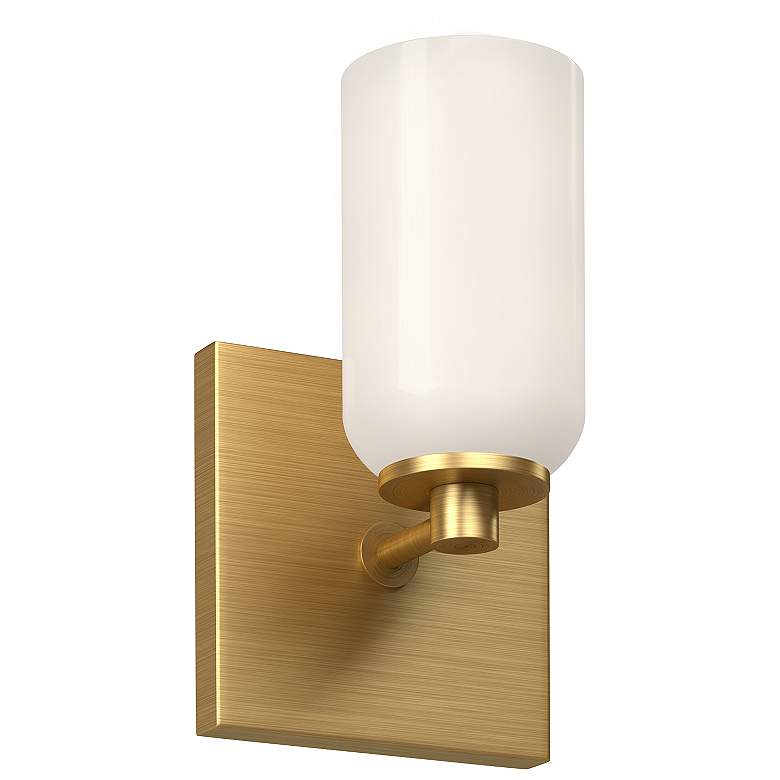 Image 1 Kuzco Nola E26 4-in Brushed Gold/Glossy Opal Glass Wall Sconce