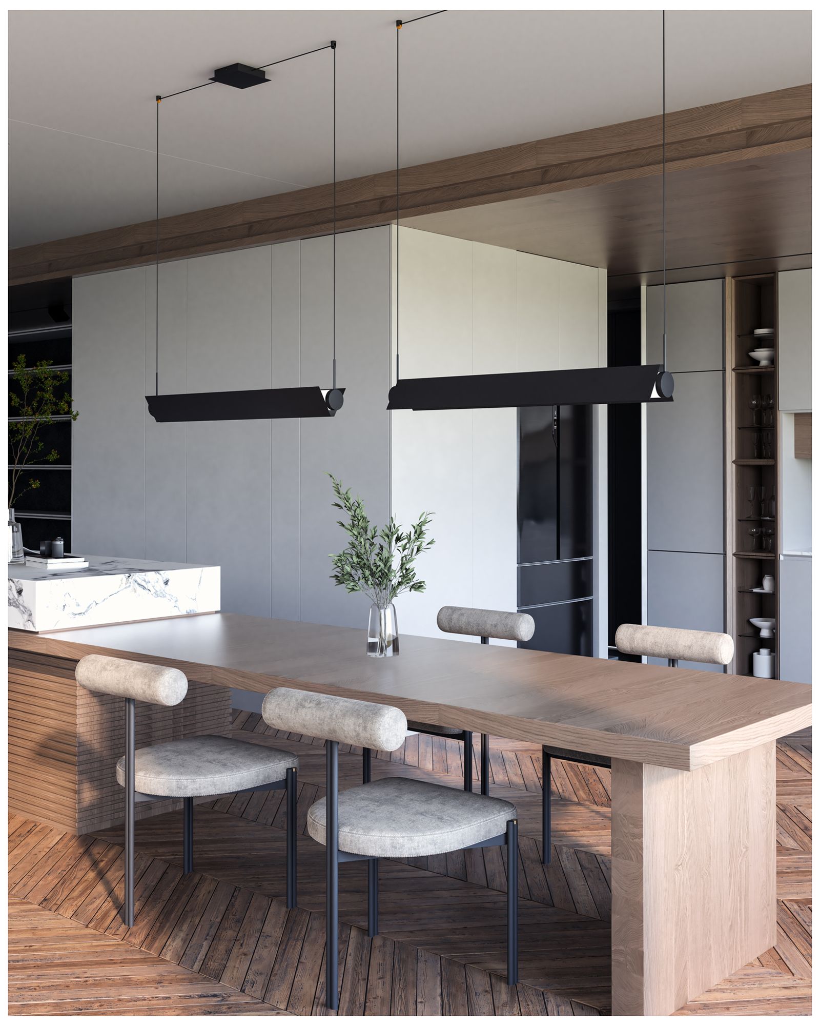 Image 3 Kuzco Phoenix LED 36-in Black/White Linear Pendant more views