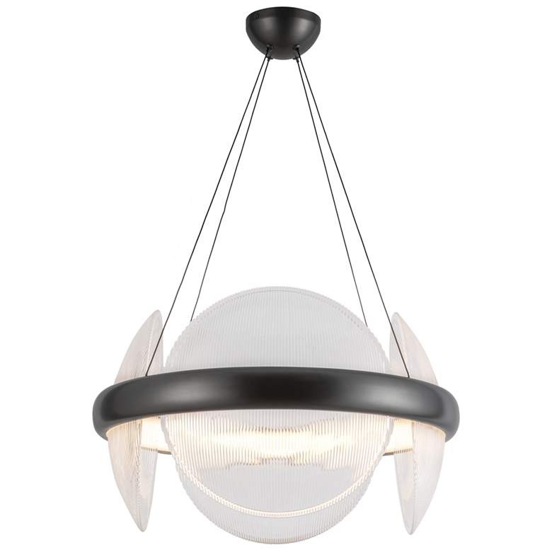Image 1 Kuzco Taurus LED 22-in Urban Bronze/Clear Ribbed Glass LED Chandelier