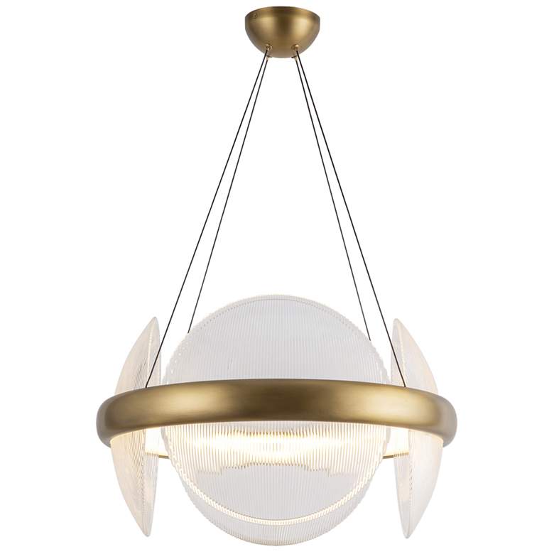 Image 1 Kuzco Taurus LED 22-in Vintage Brass/Clear Ribbed Glass LED Chandelier