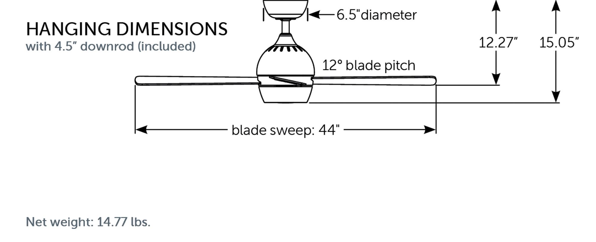 Kwad 44 inch Indoor Ceiling Fan with LED Light Kit - Brushed Satin Brass