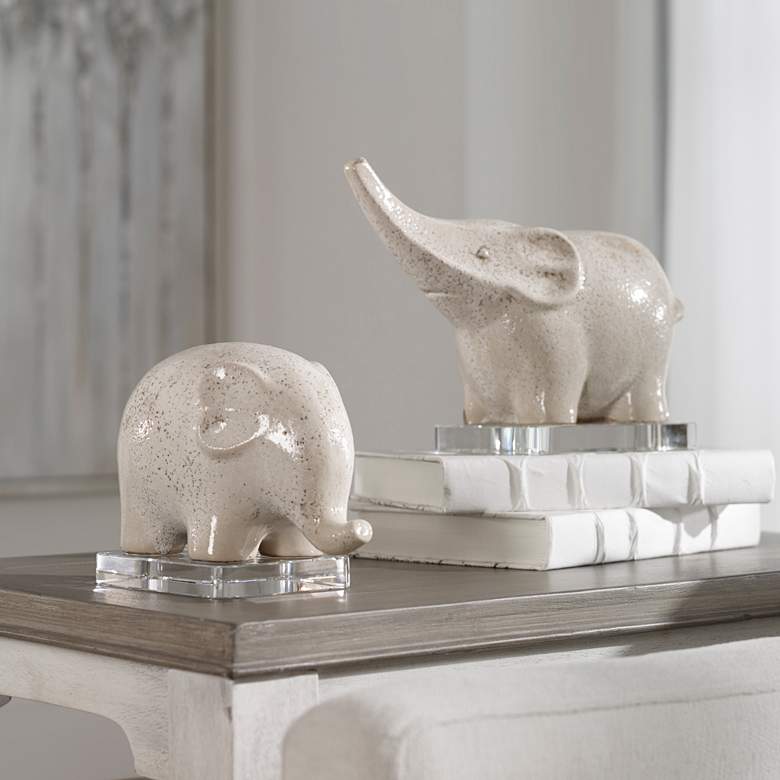 Image 1 Kyan Ombre Crackled Glaze Elephant Figurines Set of 2