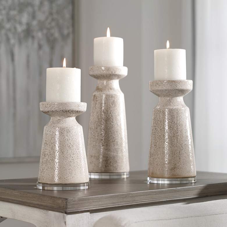 Image 1 Kyan Ombre Crackled Glaze Pillar Candle Holders Set of 3