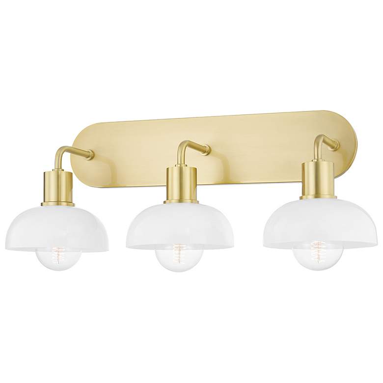 Image 1 Kyla - 3-Light Bath Bracket - Aged Brass Finish - Opal Glossy Glass