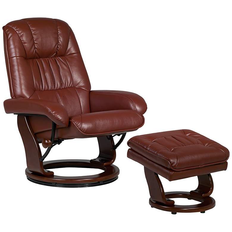 Image 1 Kyle Cognac Faux Leather Ottoman and Swiveling Recliner