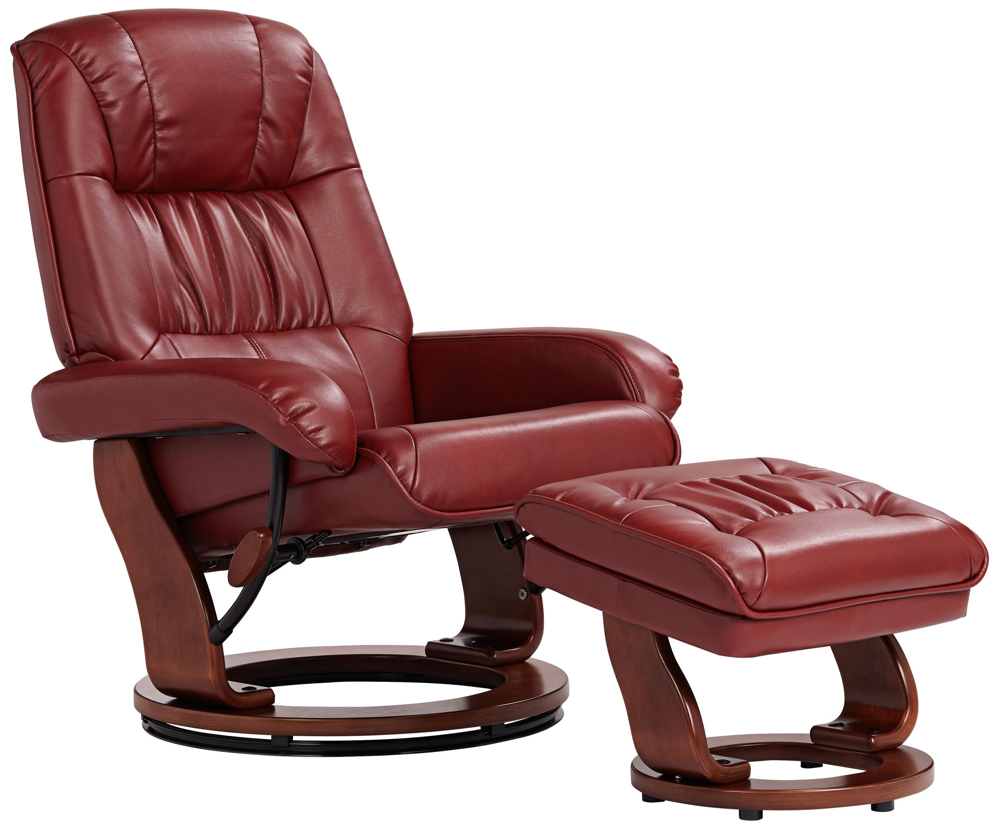 benchmaster kyle ruby red faux leather ottoman and swiveling recliner