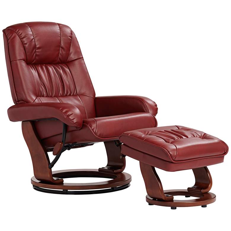 Image 3 Kyle Ruby Red Faux Leather Ottoman and Swiveling Recliner