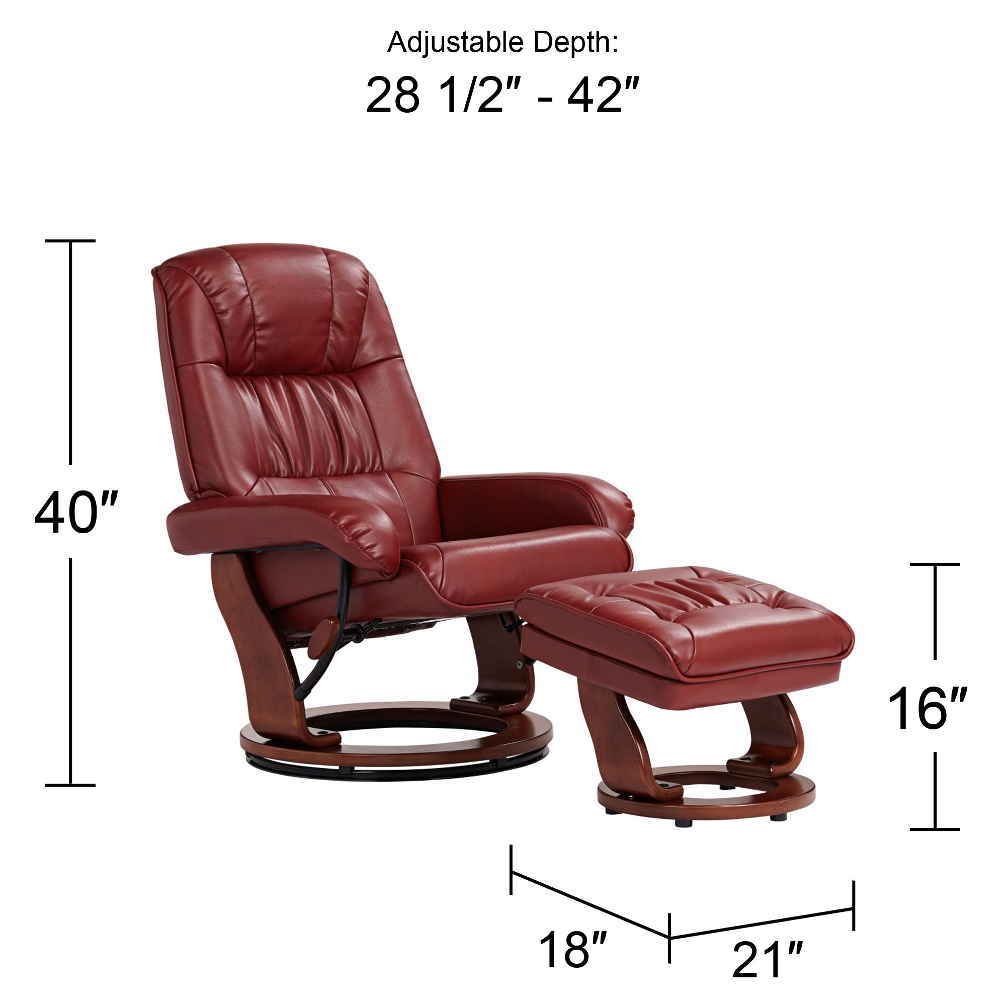 Kyle Ruby Red Faux Leather Ottoman and Swiveling Recliner in scene