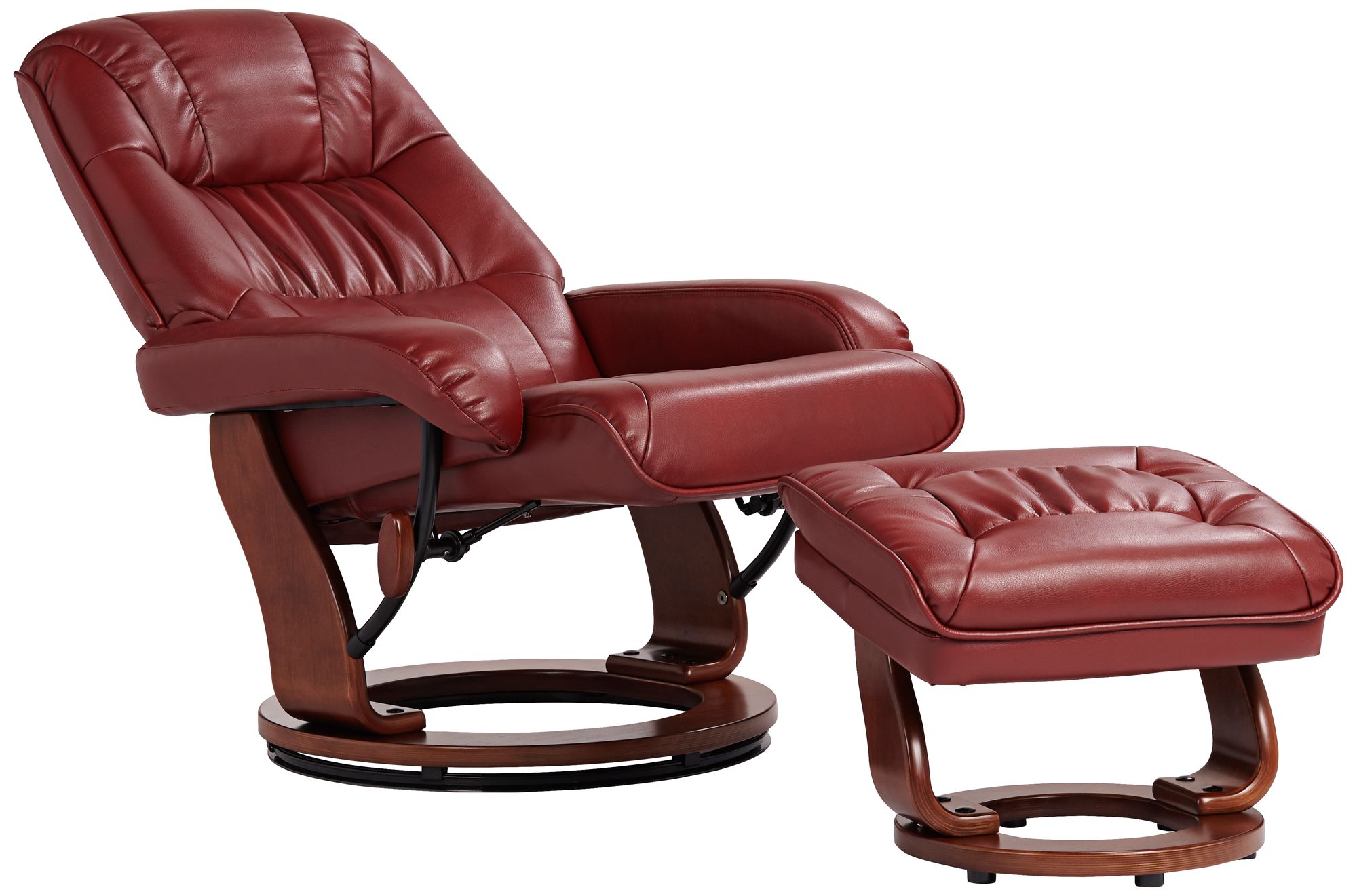 benchmaster kyle ruby red faux leather ottoman and swiveling recliner