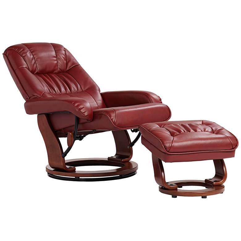 Kyle Ruby Red Faux Leather Ottoman and Swiveling Recliner more views