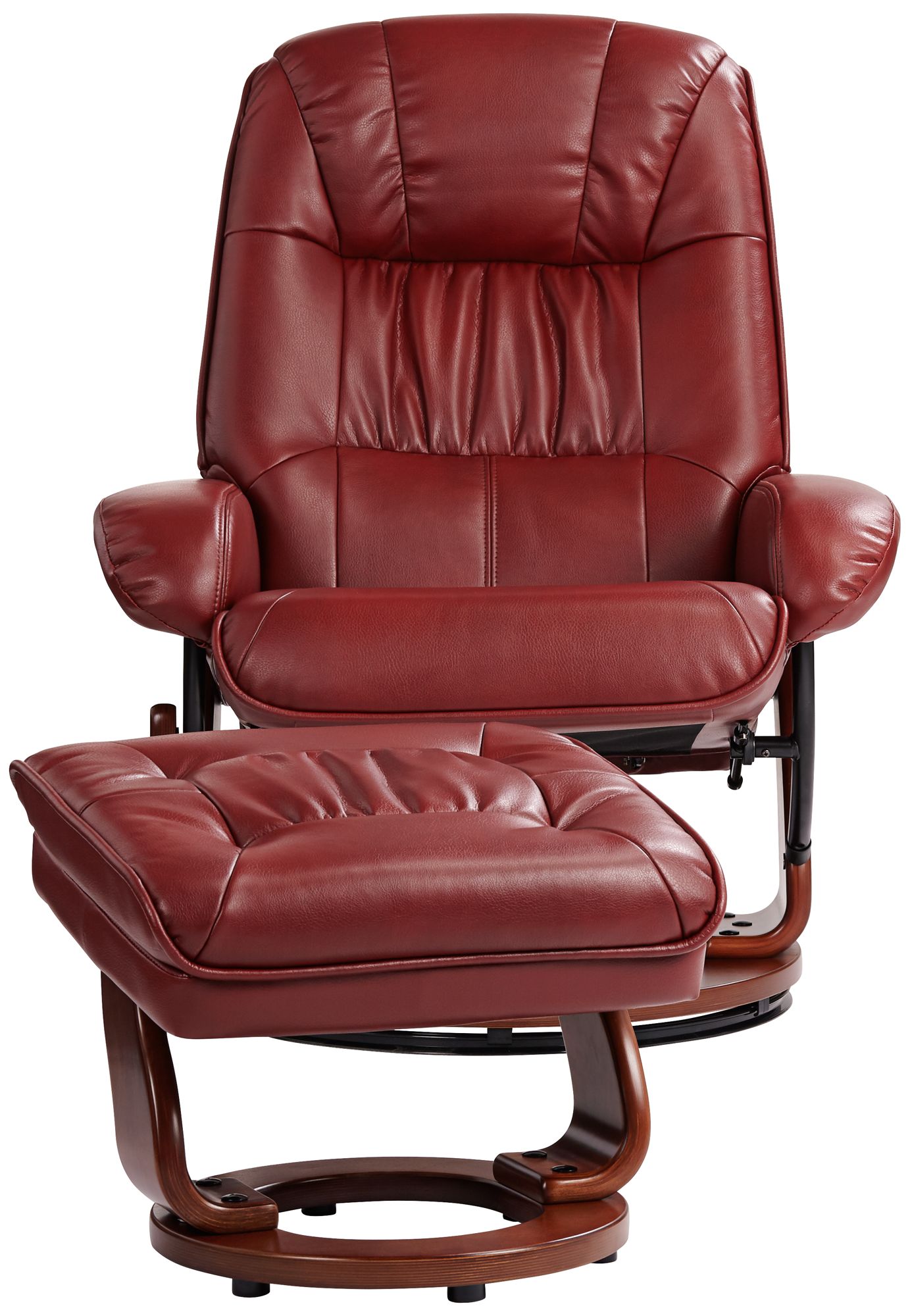 benchmaster kyle ruby red faux leather ottoman and swiveling recliner