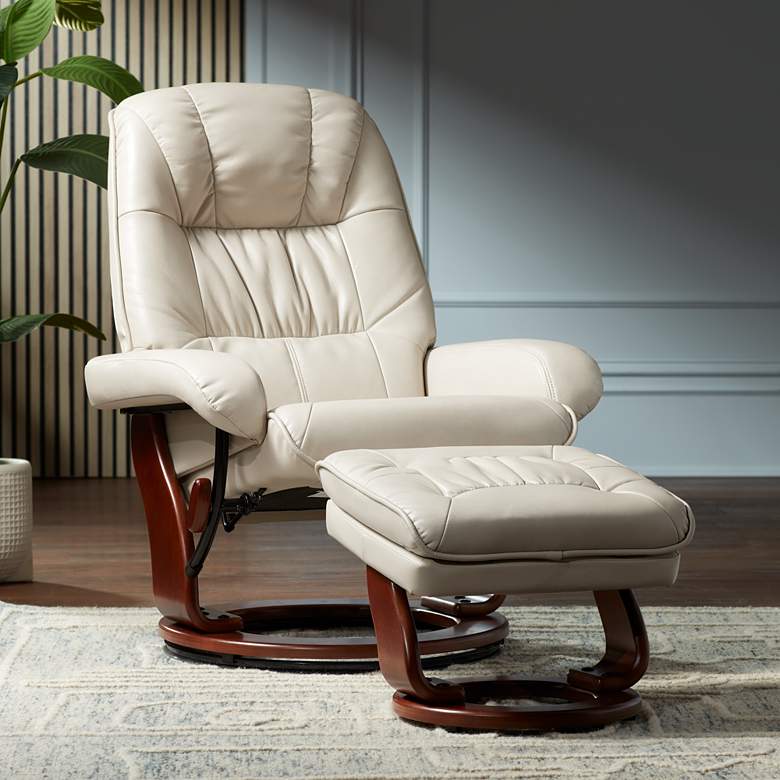 Image 1 Kyle Taupe Faux Leather Ottoman and Swiveling Recliner