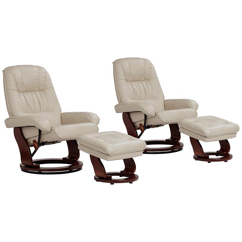 Image 1 Kyle Taupe Faux Leather Swivel Recliners and Ottomans Set of 2