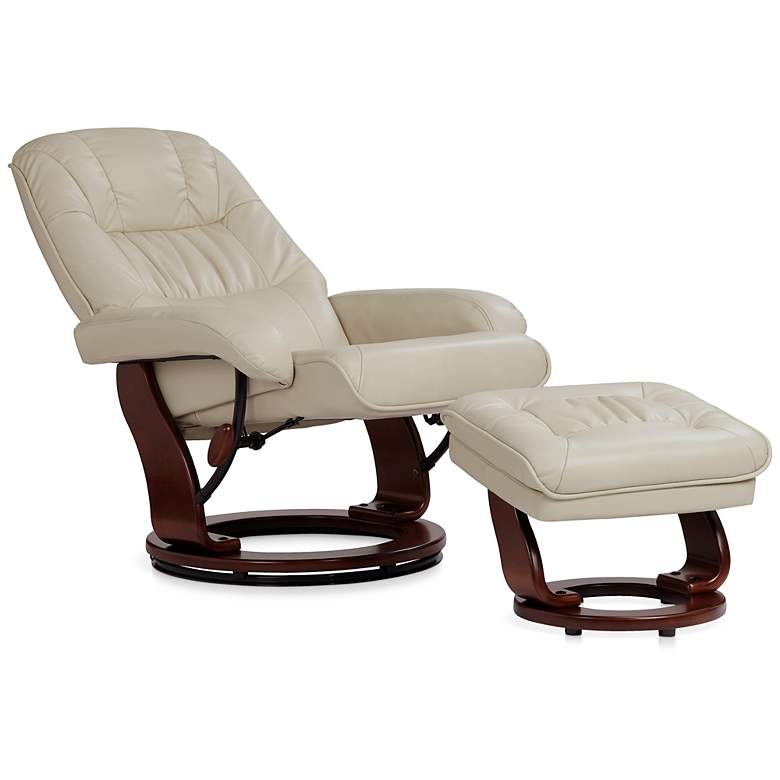 Image 4 Kyle Taupe Faux Leather Swivel Recliners and Ottomans Set of 2 more views