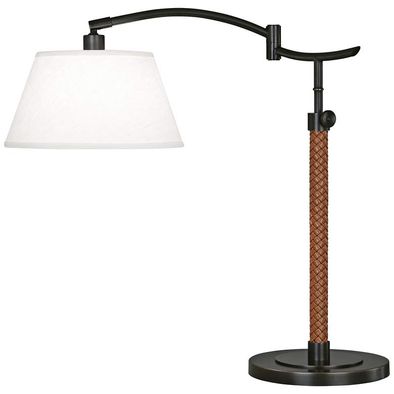 Image 1 Kyoto Deep Patina Bronze with Woven Camel Leather Table Lamp