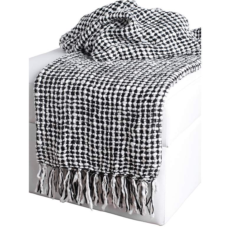 Image 1 Kyria Thick Weave Black and White Throw Blanket