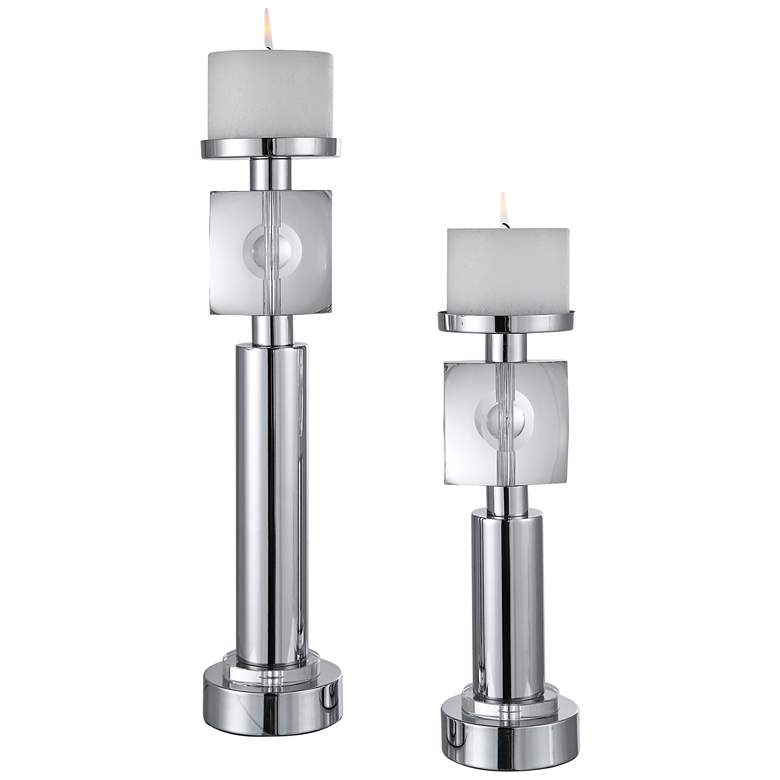 Image 2 Kyrie Polished Nickel Pillar Candle Holders Set of 2