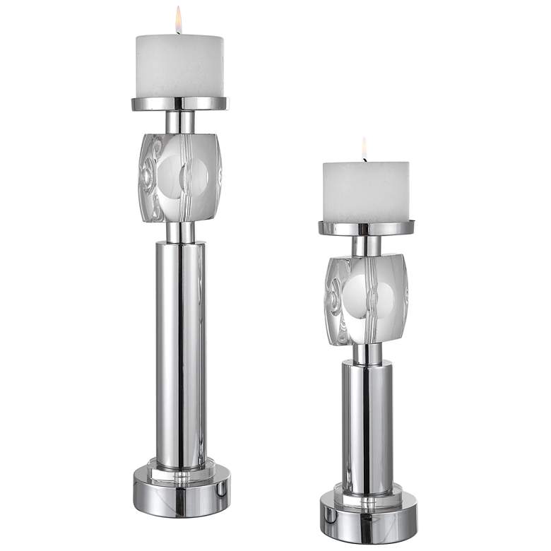 Image 3 Kyrie Polished Nickel Pillar Candle Holders Set of 2 more views