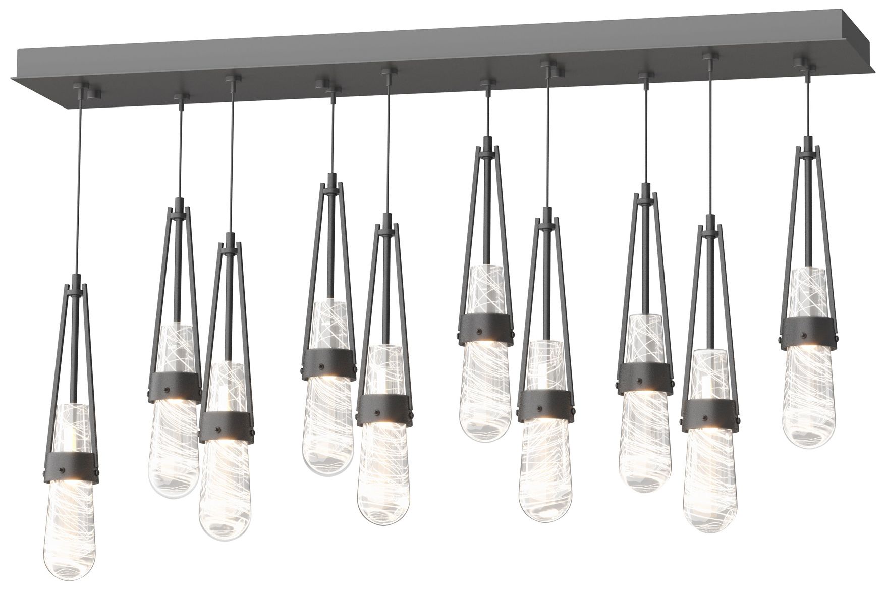 L 10-Light Blown Rectangular Pendant Black Made to Order