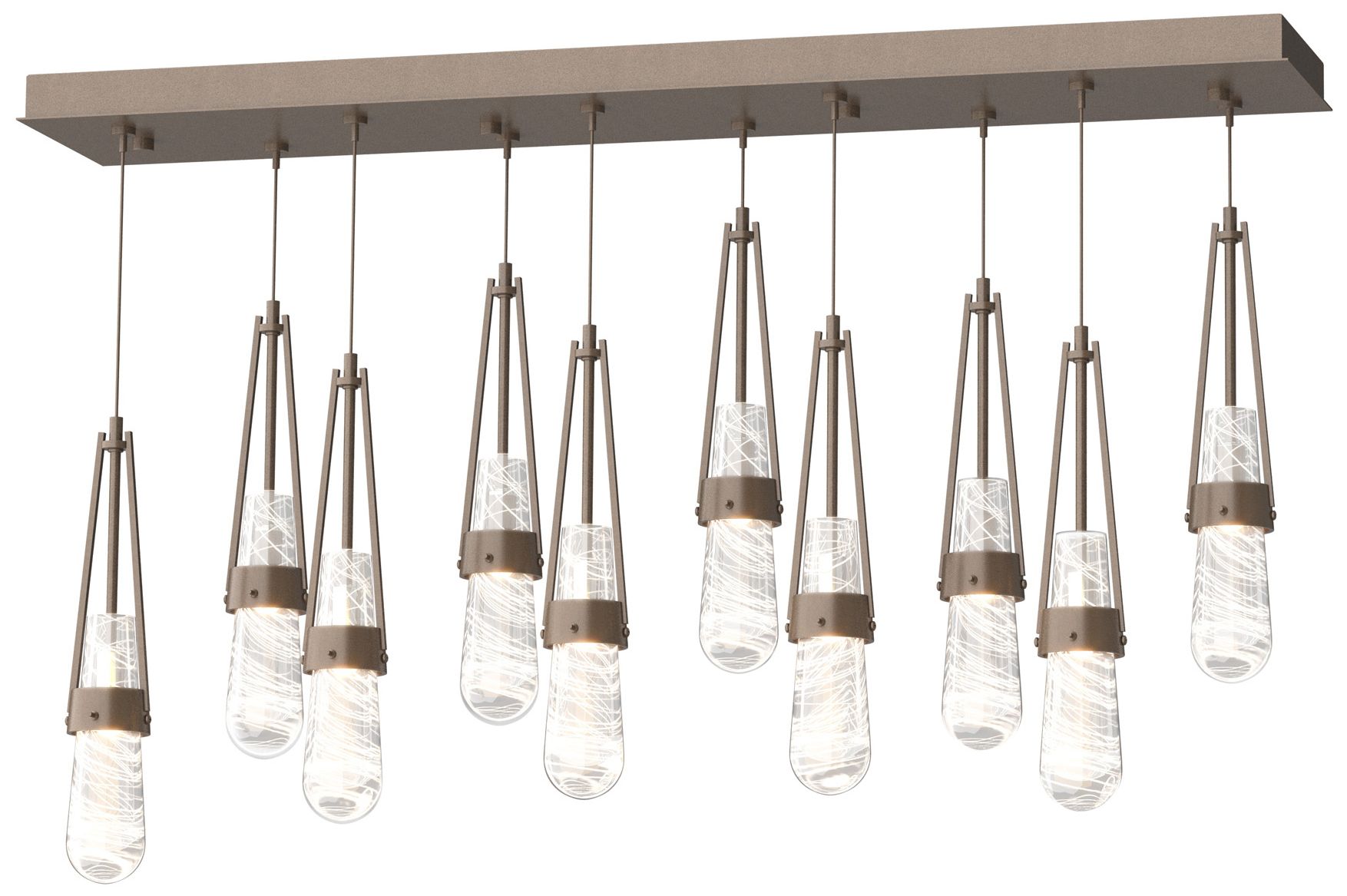 L 10-Light Blown Rectangular Pendant Bronze Made to Order