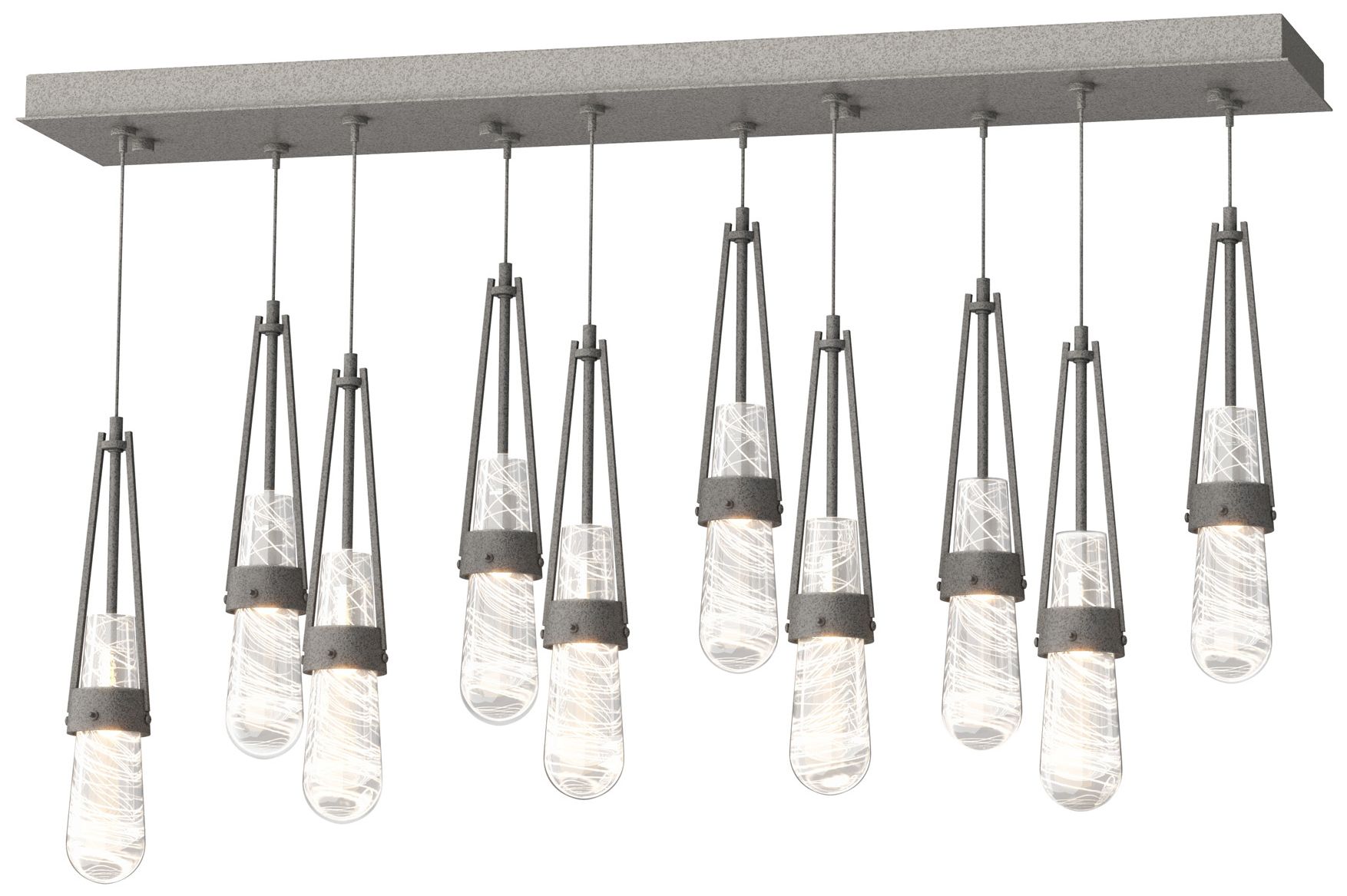L 10-Light Blown Rectangular Pendant Iron Made to Order