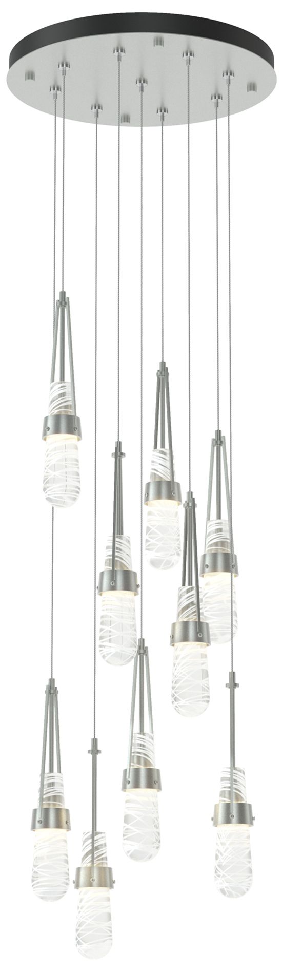 L 9-Light Blown Round Pendant Platinum Clear White Threading Made to Order