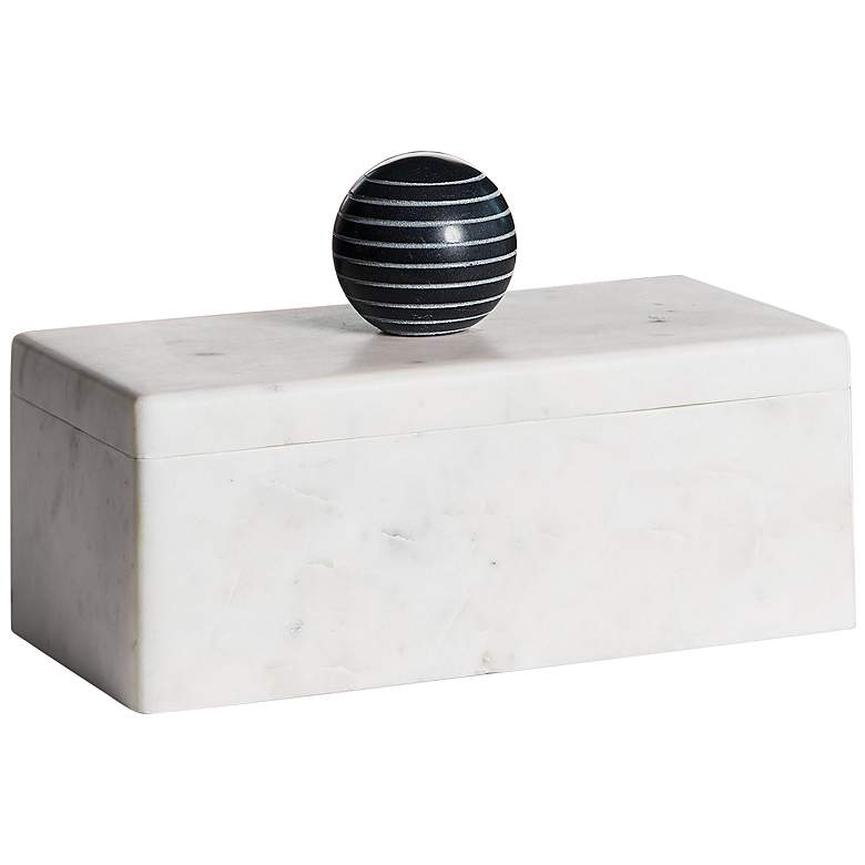 Image 1 La Boite 8" Wide White and Black Marble Box with Handle