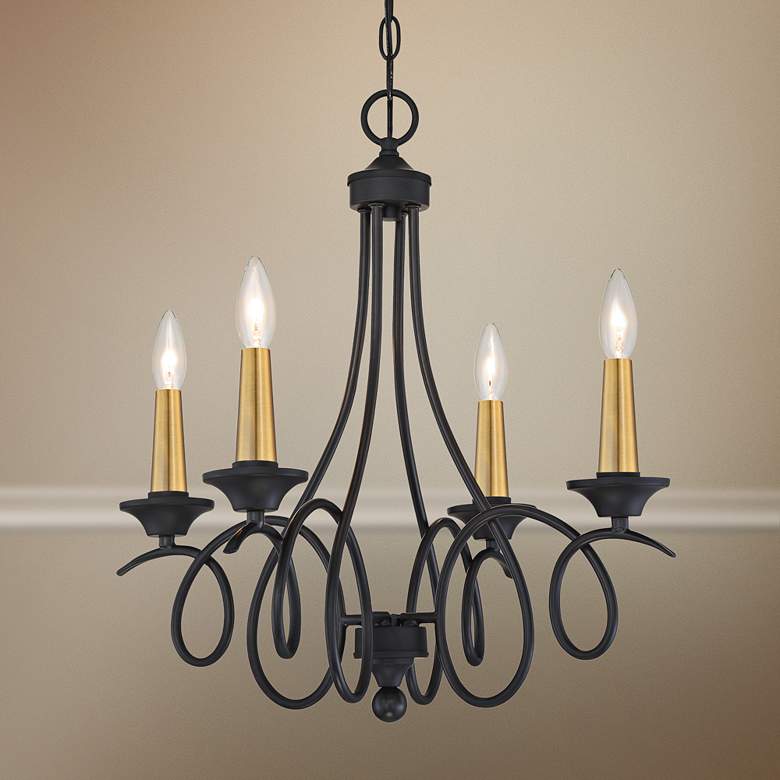 Image 1 La Courbe 20"W Black and Antique Brass 4-Light Chandelier