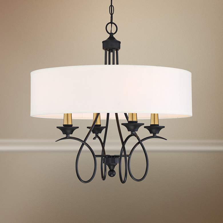 Image 1 La Courbe 24" Wide Black and Antique Brass 4-Light Pendant