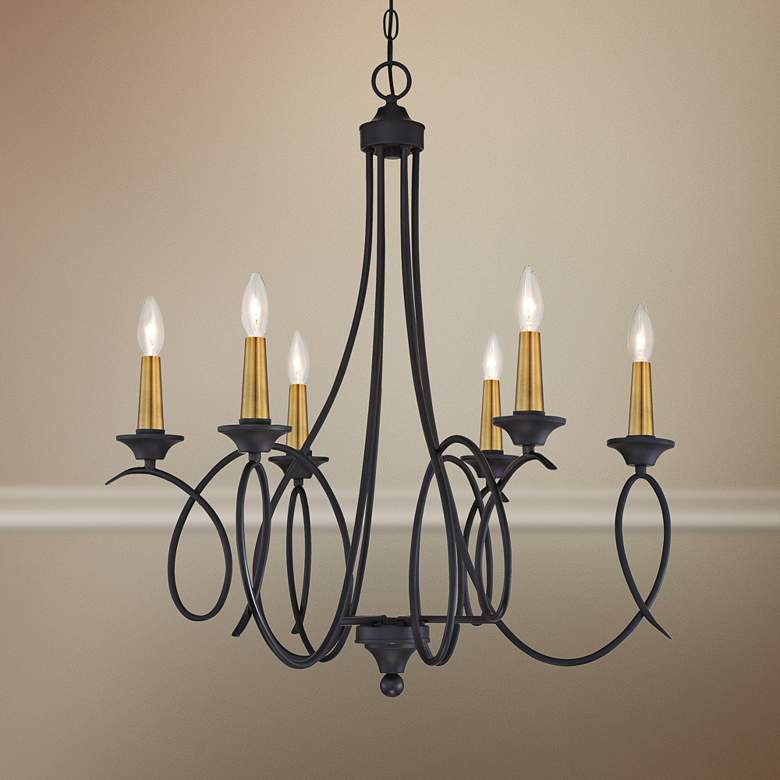 Image 1 La Courbe 28 inchW Black and Antique Brass 6-Light Chandelier