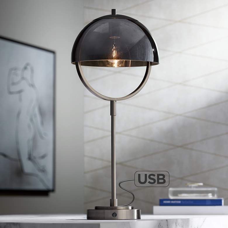 Image 1 La Grange Nickel and Brushed Steel Table Lamp with USB Port