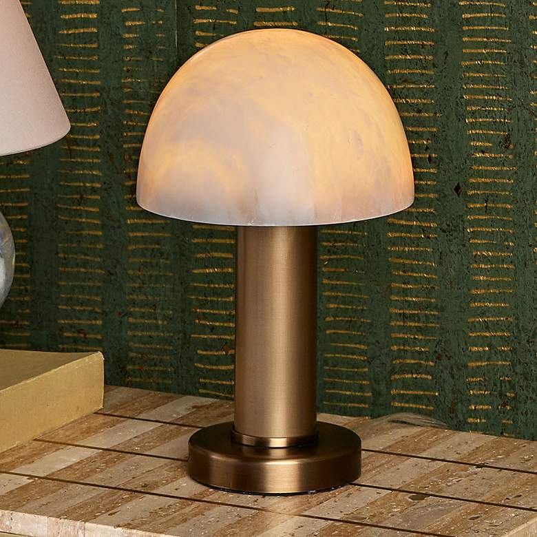 Image 1 La Gravite 11" High Antique Brass Alabaster Mini Table Lamp