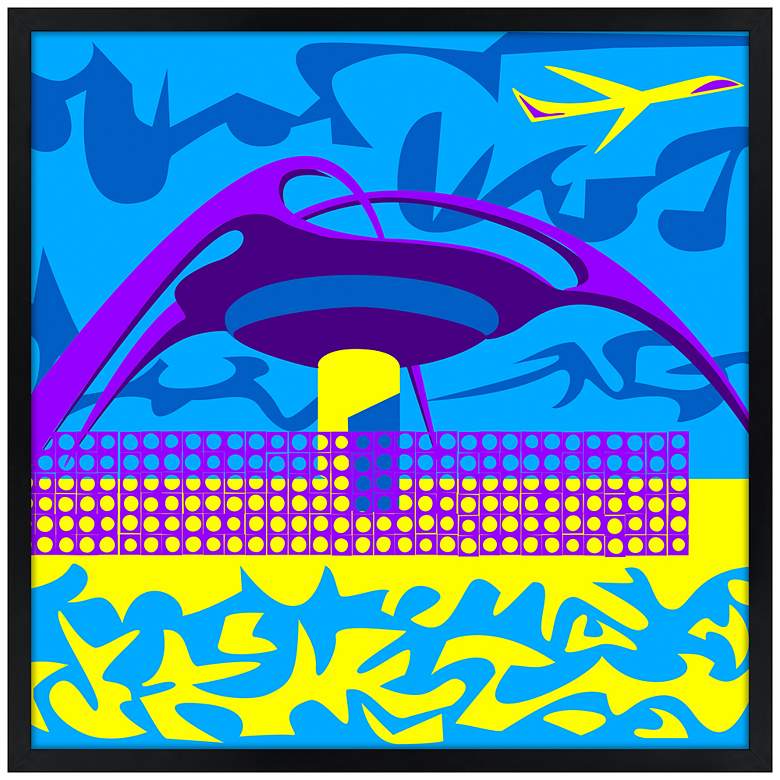 Image 1 LA Jet Plane 21" Square Black Giclee Wall Art
