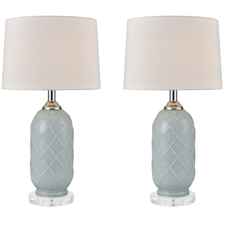 Image 1 La Joliette Pale Blue Glass LED Table Lamps Set of 2