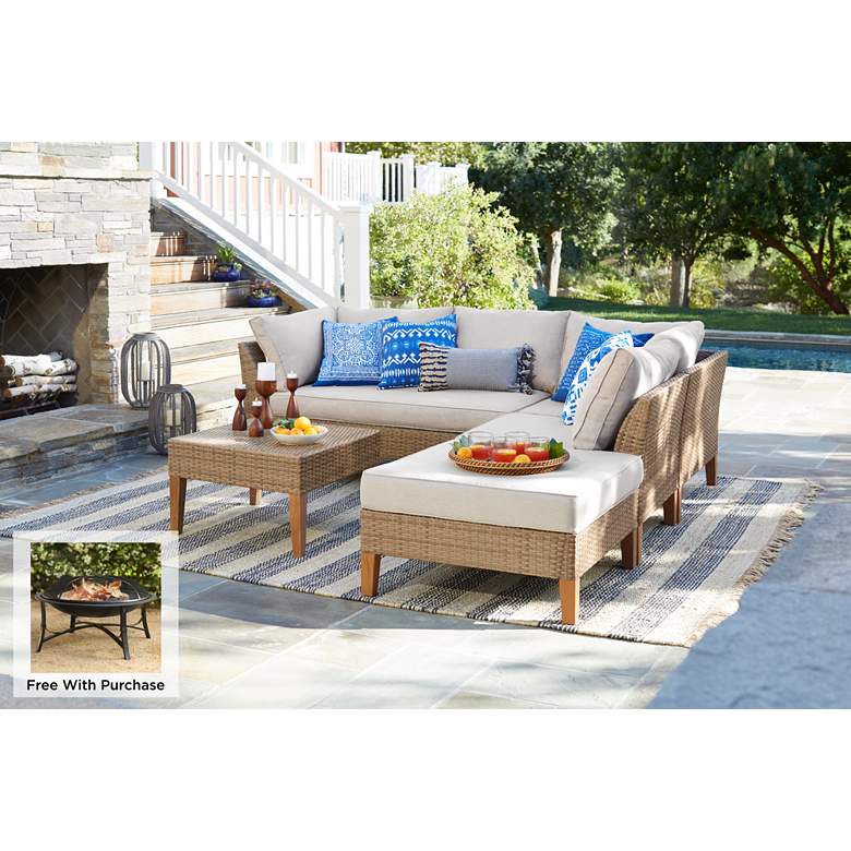Image 1 La Jolla 5-Piece Outdoor Sectional Patio Set with Firepit