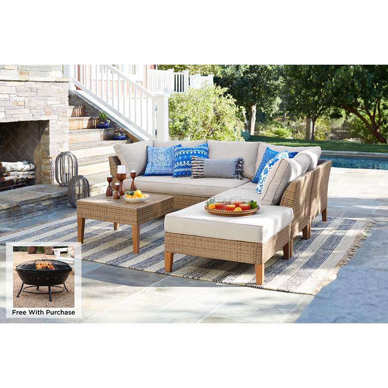 Image 1 La Jolla 5-Piece Wicker Sectional Sofa w/ Arrone Firepit