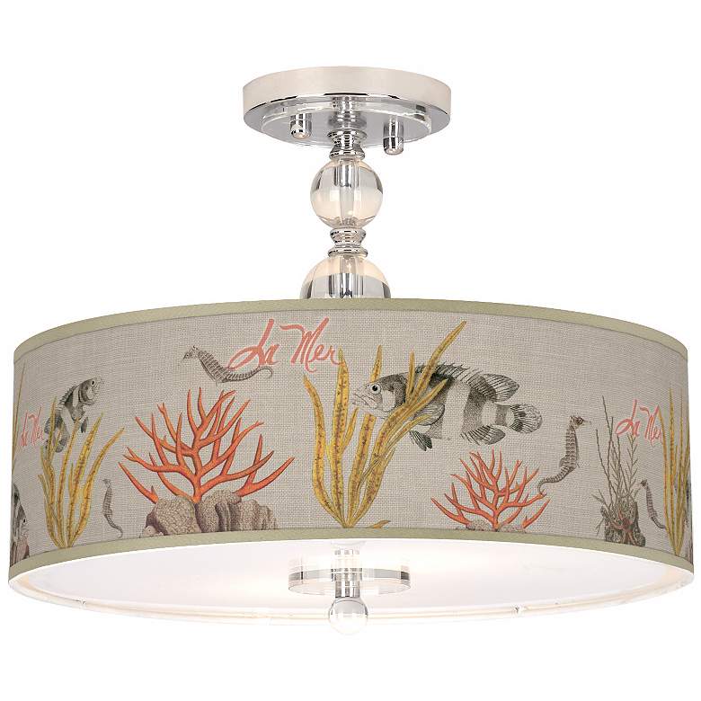 Image 1 La Mer Coral Giclee 16" Wide Semi-Flush Ceiling Light