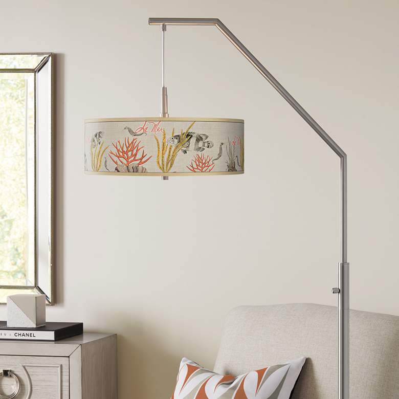 Image 1 La Mer Coral Giclee Shade Arc Floor Lamp