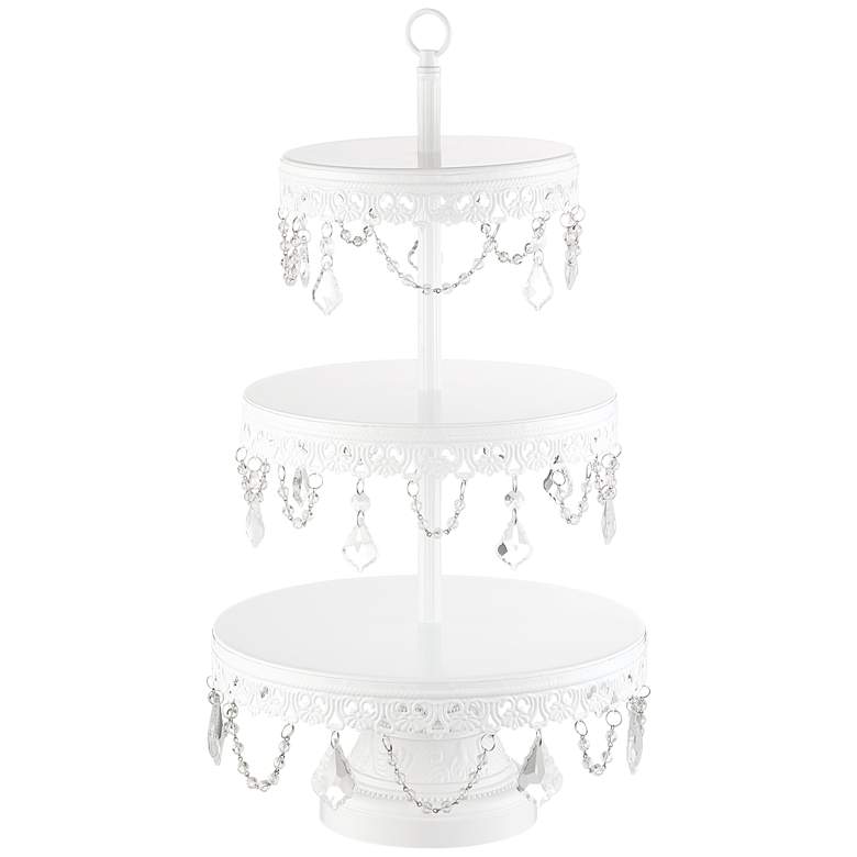 Image 1 La-Romain White Beaded 19 inchH 3-Tier Cookie or Cup-Cake Stand