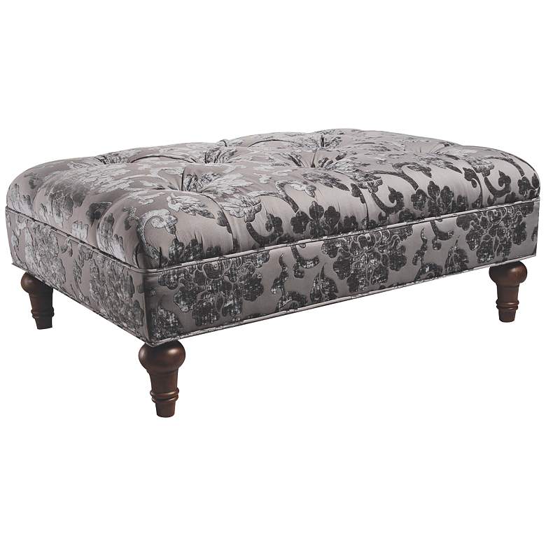 Image 1 La Rosa Gray Floral Chenille Rectangle Tufted Bench