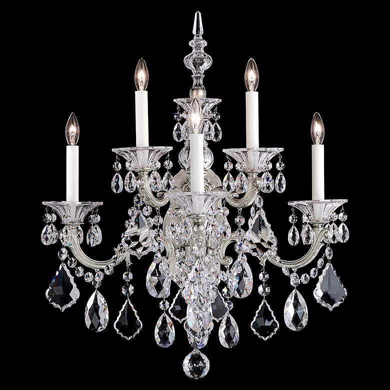 Image 1 La Scala 27 inchH x 22 inchW 5-Light Crystal Wall Sconce in Antique Silve